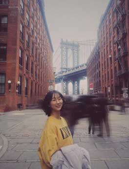 Young woman on city street